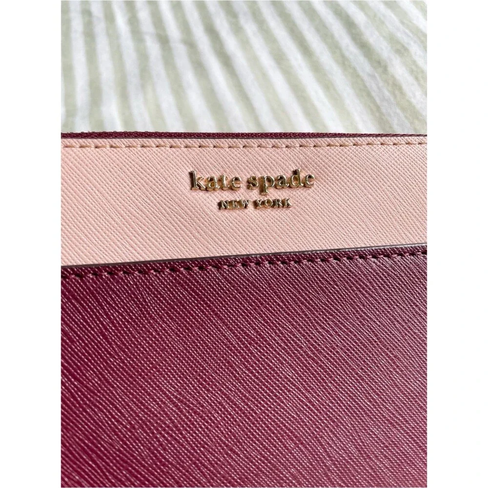 Kate Spade Cameron Large Zip Around Wallet Rose Smoke Wine Colorblock Accordion